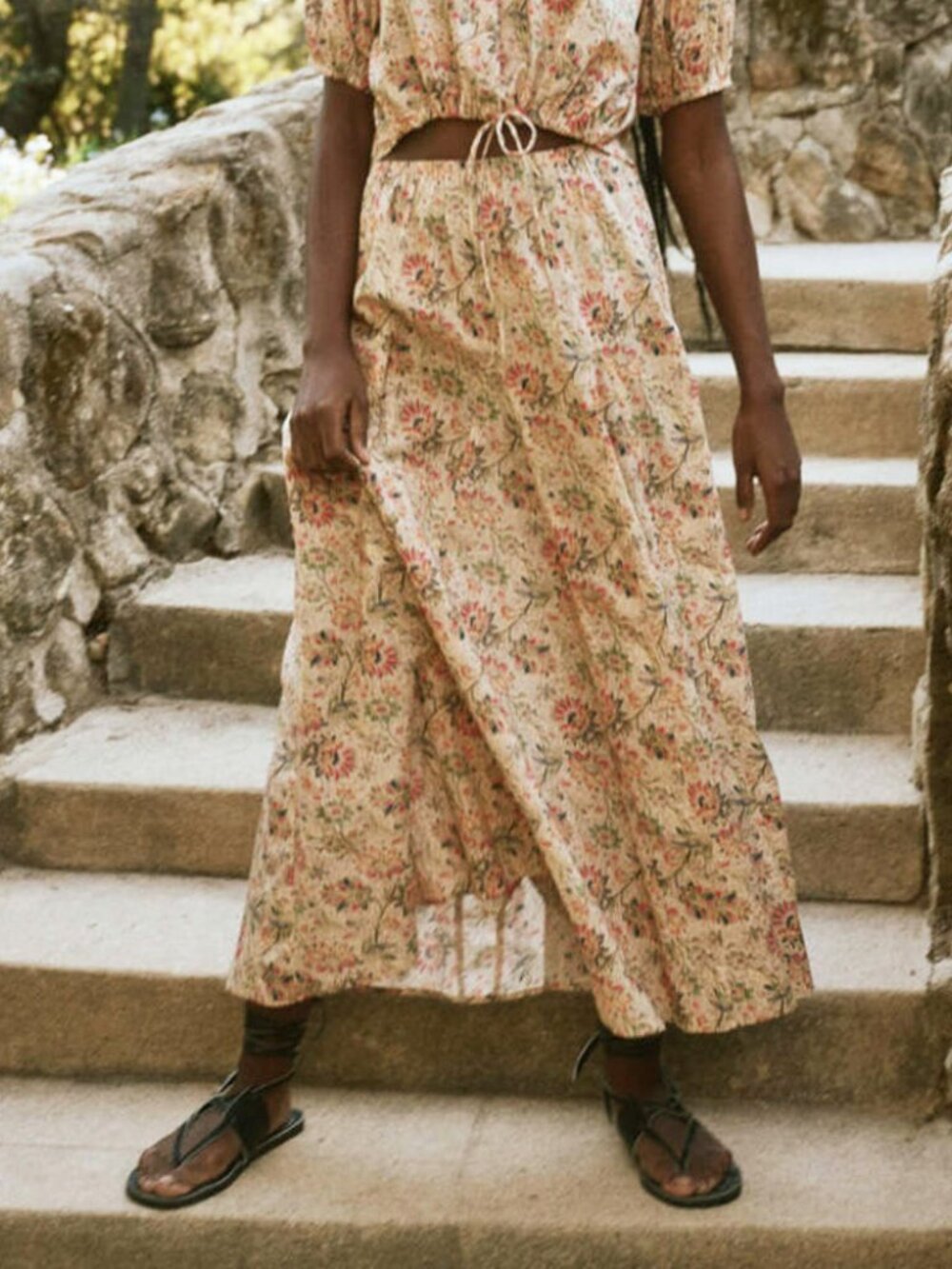 New The Great The Godet Paisley Cotton Maxi Skirt Beige Small $275